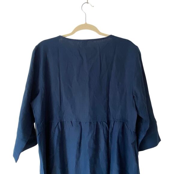 Lintico Linen Luna Dress Button Top Gathered Waist Navy Blue size XL - Picture 7 of 11